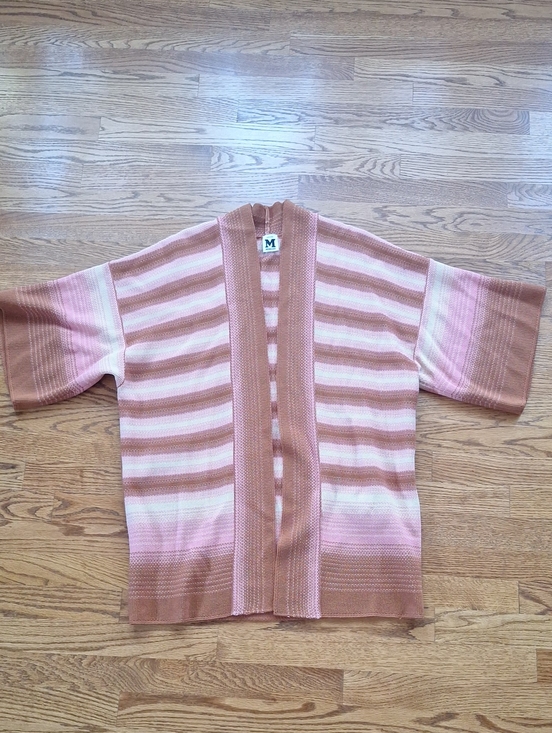 Missoni Sweaters - Missoni Pink and Tan Striped Open-Front Short Sleee Knit Cardigan L/XL